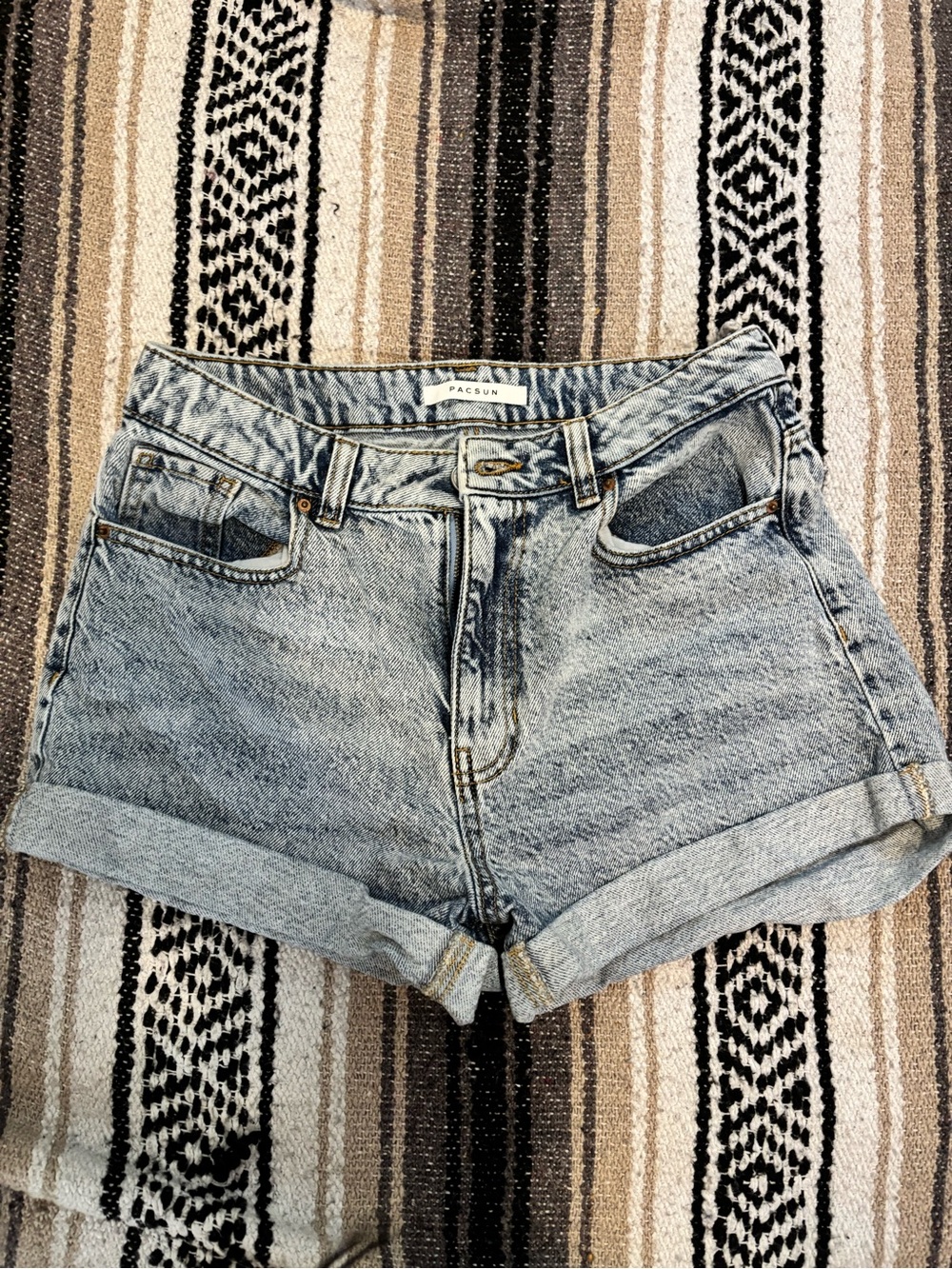 PacSun Faded Light Blue High-Rise Rolled Hem Denim Shorts